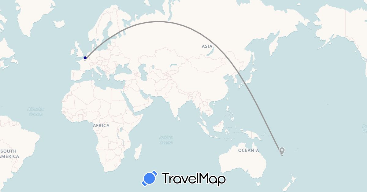 TravelMap itinerary: driving, plane in Finland, France, Japan, New Caledonia (Asia, Europe, Oceania)